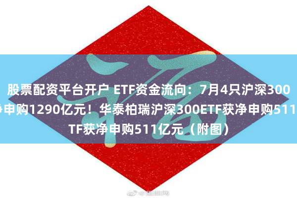 股票配资平台开户 ETF资金流向：7月4只沪深300ETF获资金净申购1290亿元！华泰柏瑞沪深300ETF获净申购511亿元（附图）