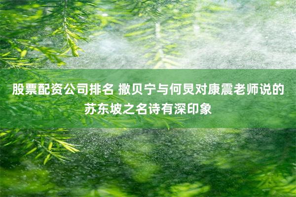 股票配资公司排名 撒贝宁与何炅对康震老师说的苏东坡之名诗有深印象